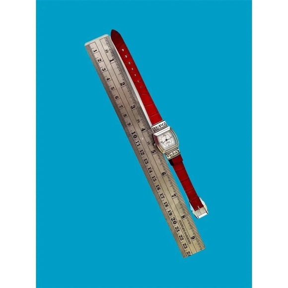 Ladies BRIGHTON Waterford Silver Plated Reversible Black/Red Band Watch - Picture 4 of 8